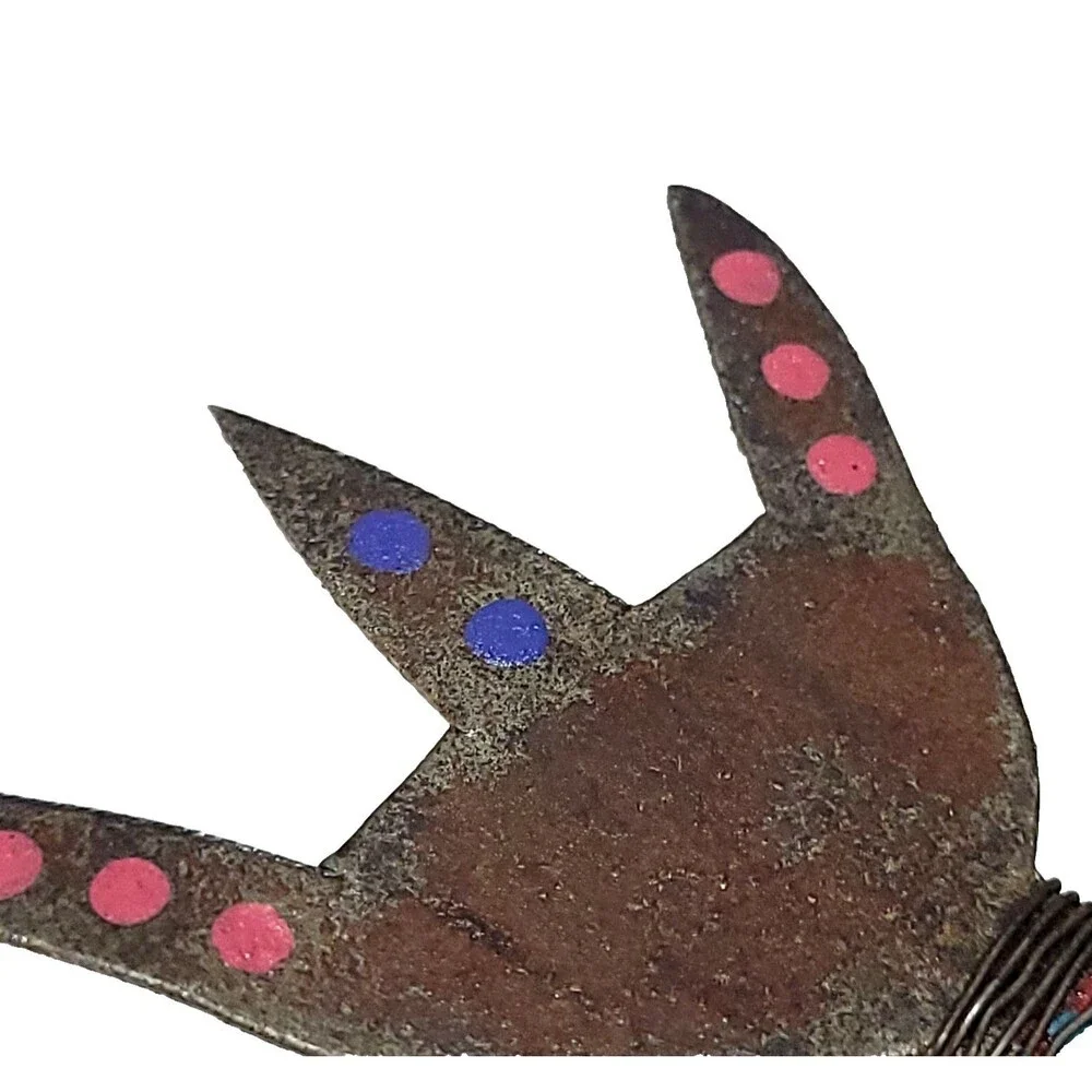 Whimsical South Western Tribal Metal Art Figure Pendant Signed Bill Marsha Finks